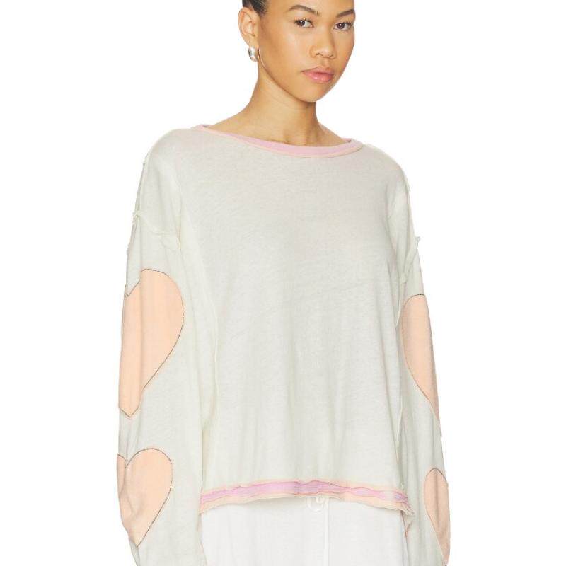 [夏季新品]Free People米白色衬衫印花圆领甜美宽松上衣REVOLVE