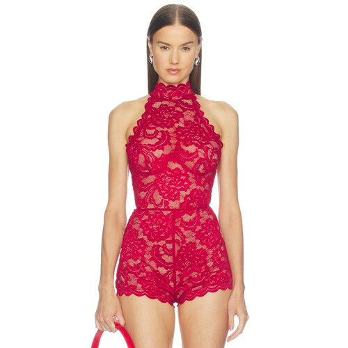 Nookie红色上衣蕾丝花纹蕾丝辣妹风新品修身吊带REVOLVE