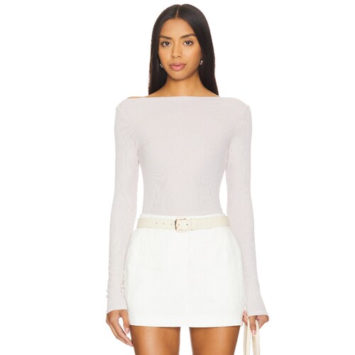 Enza Costa Silk Knit Boat Neck 米色长袖上衣REVOLVE小众新款