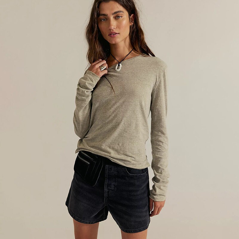 Free People 美式复古长袖T恤圆领宽松打底上衣REVOLVE新款图片