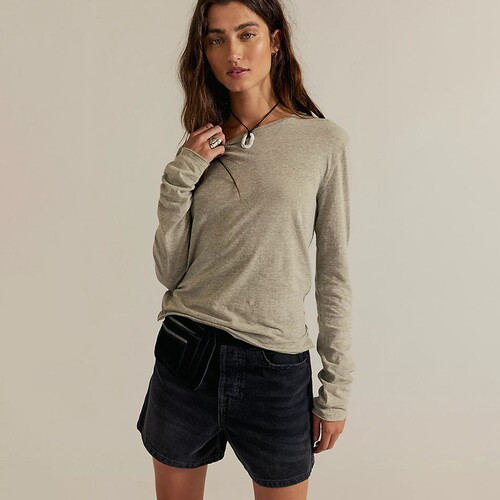 Free People 美式复古长袖T恤圆领宽松打底上衣REVOLVE新款