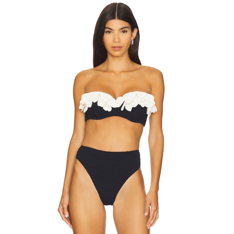 PatBO BREEZE JACQUARD FLOWER APPLIQUE 狭边比基尼上装 黑色 y2