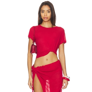 棉褶皱 SUPIMA 恤 y2k辣妹风REVOLVE小众 Courtney 红色 Zheng