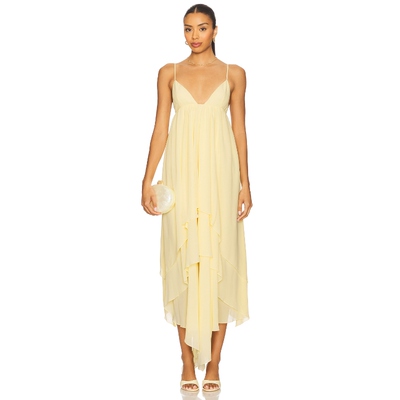 [春季新品]Lovers and Friends EVE 长裙柠檬色REVOLVE小众