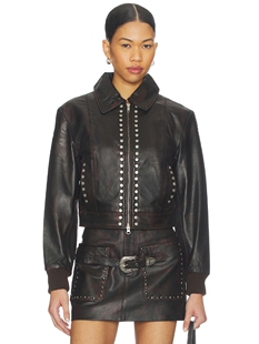 Understated Leather STUDDED 夹克 revolve小众新款 巧克力色