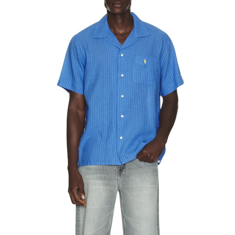Polo Ralph Lauren蓝色上衣格纹翻领休闲衬衫早秋新品REVOLVE