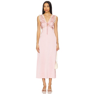HEARTLOOM 粉色收腰针织连衣裙保暖绸缎舒适深V领系带长裙REVOLVE