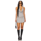 Jaded London 带帽连衣裙淡灰色荡领露背短裙Y2K辣妹风REVOLVE