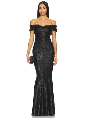 Norma Kamali Double Drop Shoulder Grace Fishtail Gown 黑色RE