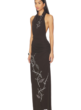 Juliet Johnstone DAHLIA RHINESTONE 长裙 棕色revolve小众新款