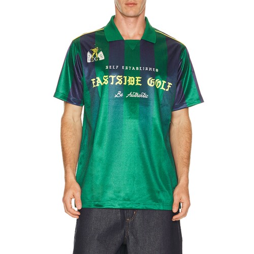 Eastside Golf绿色夏季上装条纹缎面复古风短袖衬衫REVOLVE