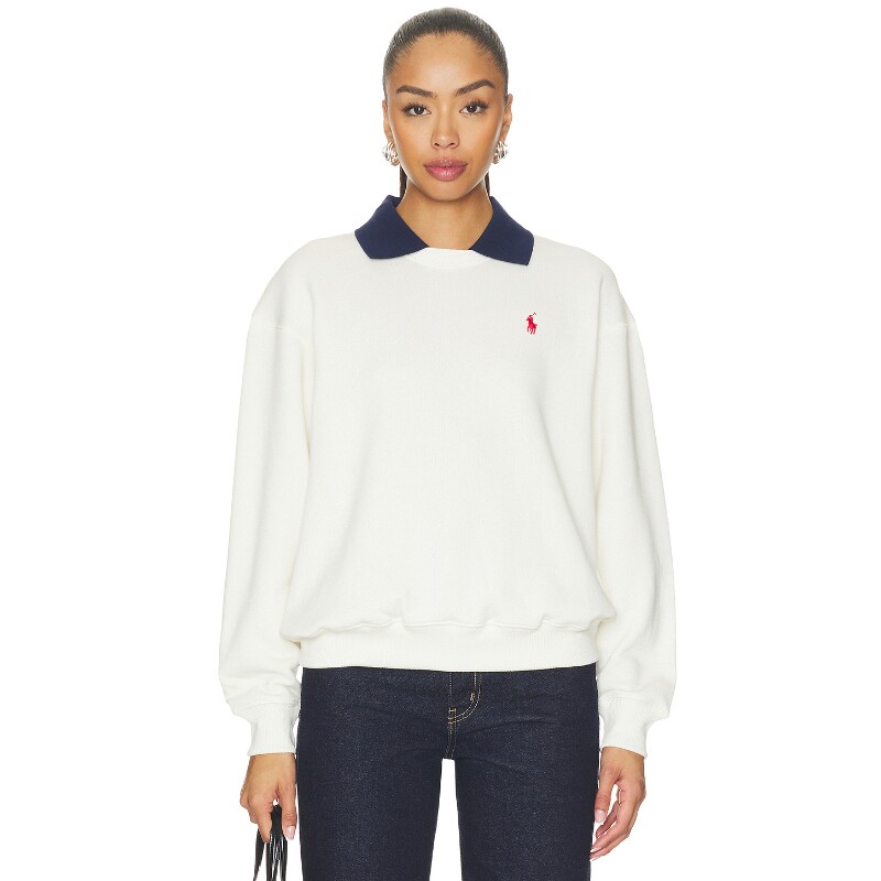 Polo Ralph Lauren米白色保暖上衣撞色翻领宽松简约风毛衣REVOLVE