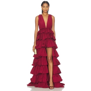 BurgundyREVOLVE小众新款 AKNVAS Gown Ruffle Henriette