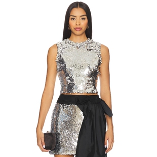 PatBO MOONLIGHT 亮片上装 金属银色REVOLVE小众新款