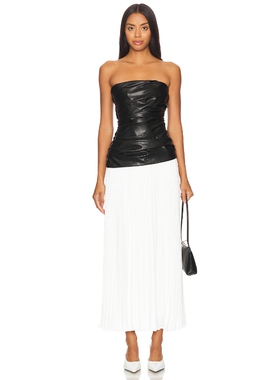 SIMKHAI Arie Faux Leather Bustier Midi Dress 黑色白色REVOLVE