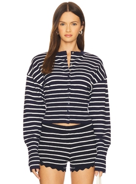 [冬季新品]LIONESS美式条纹撞色针织开衫性感辣妹长袖上衣REVOLVE