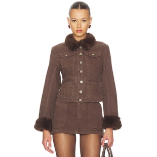 GUIZIO ARES FAUX 美式 新品 FUR 休闲风棕褐毛领夹克REVOLVE 冬季