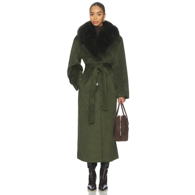 LAMARQUE 大衣 橄榄色 老钱风翻领羊毛混纺外套REVOLVE小众新款