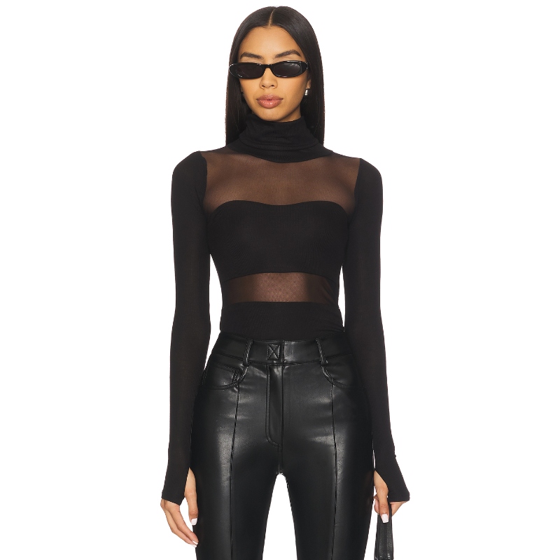 Michael Lauren Rem Long Sleeve Fitted Turtleneck Top BlackRE