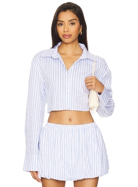 [冬季新品]MORE TO COME CARMIN蓝白条纹短款衬衫v领蓝色 REVOLVE