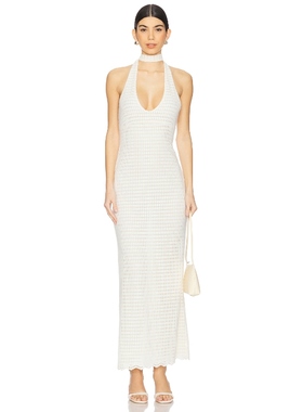 LIONESS挂脖露背性感连衣裙V领白色修身长裙REVOLVE小众新款