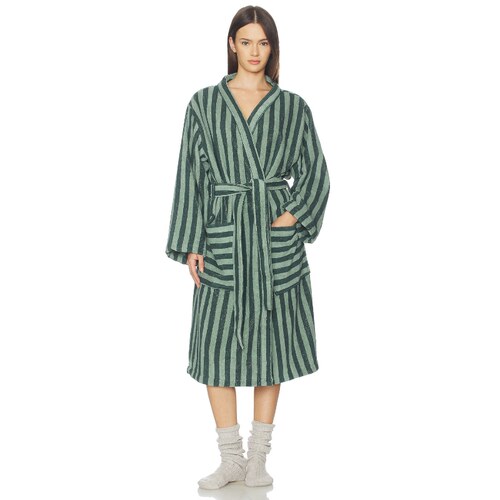 Piglet in Bed PEMBROKE STRIPE COTTON ROBE 长袍 深绿色小众新