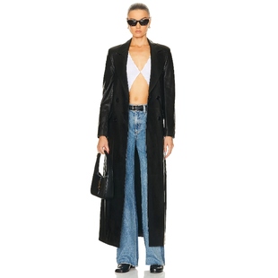 NOUR 新品 HAMMOUR 羊皮大衣 皮衣外套REVOLVE 黑色中长款 春季