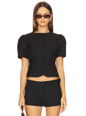 [春季新品]LIONESS FEMME 短款衬衫黑色泡泡袖单排扣上衣REVOLVE