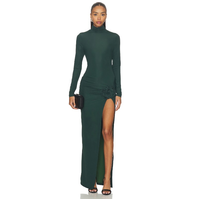 MORE TO COME墨绿连衣裙高领优雅风秋冬新品长袖长裙REVOLVE