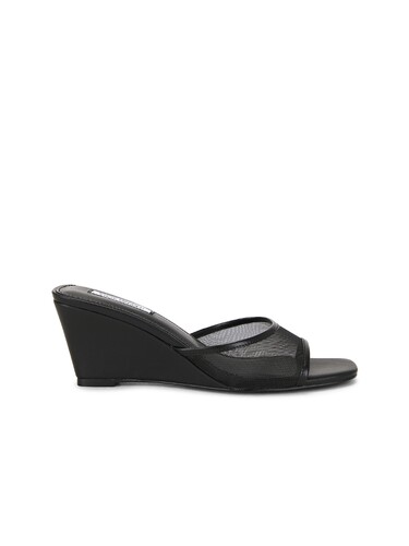 Steve Madden 26早秋新品黑色网面舒适坡跟辣妹风平头凉鞋REVOLVE