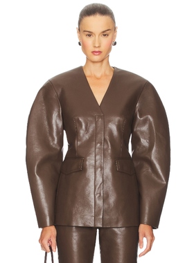 Nanushka ERINA 皮夹克 巧克力色 街头朋克风 REVOLVE小众新款