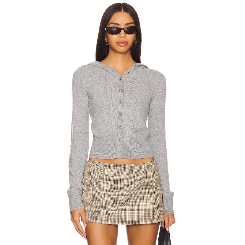 [冬季新品]Lovers and Friends 连帽针织开衫灰色毛衣上装REVOLVE