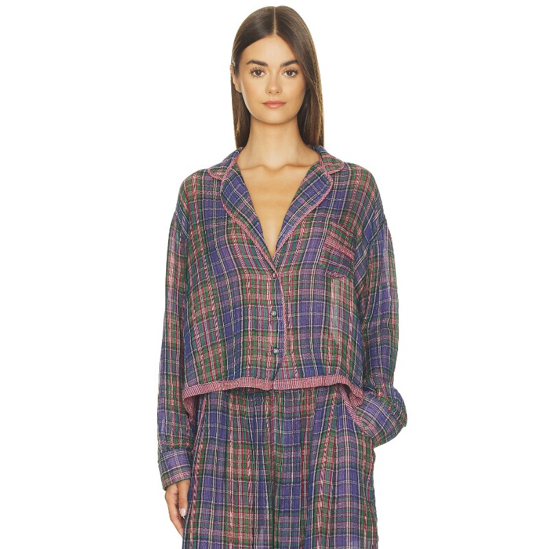 【Free People】多色上衣格纹翻领短款修身复古风秋冬衬衫REVOLVE