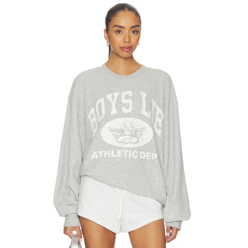 [早秋新品]Boys Lie灰色运动卫衣套头衫印花圆领宽松上装REVOLVE