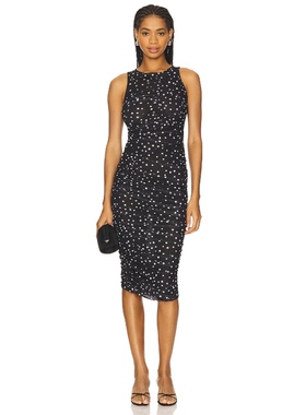 Bardot 中长款连衣裙黑色波点修身显瘦裙子REVOLVE小众