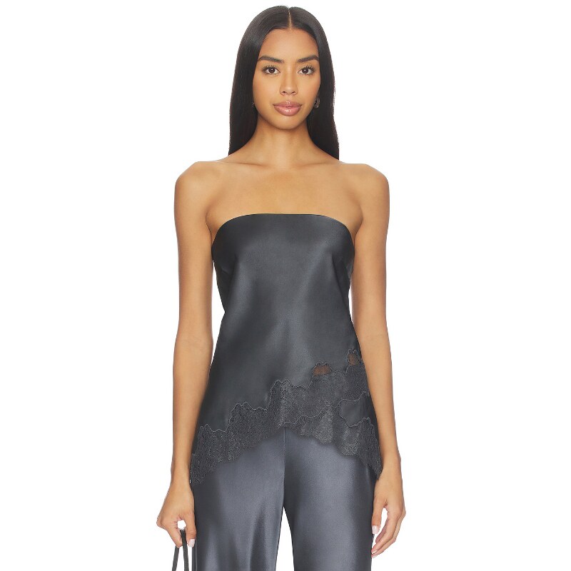[早秋新品]CAMI NYC黑色背心抹胸蕾丝拼接缎面上装REVOLVE