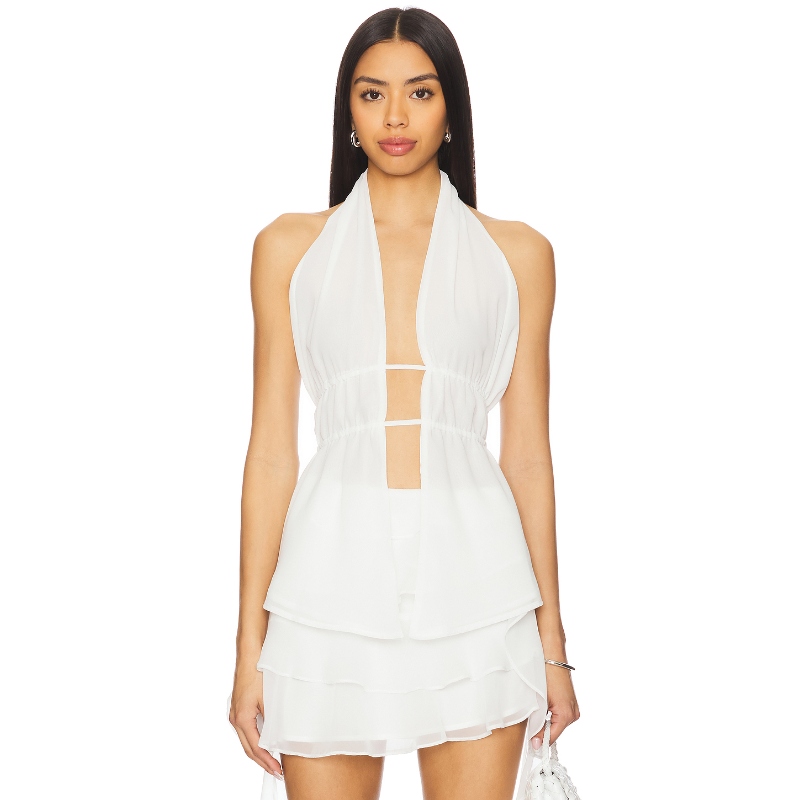 枣核Faye同款superdown吊带背心白色简约美式性感镂背上衣REVOLVE