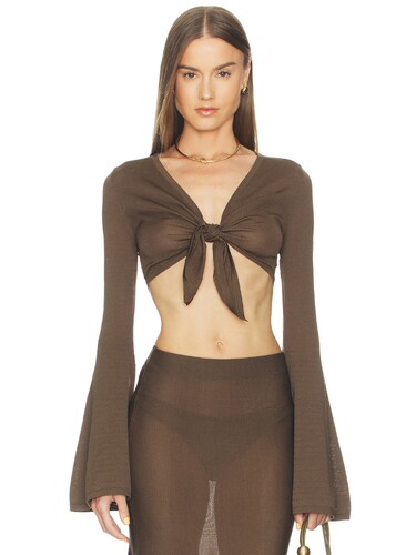 [早秋新品]Lovers and Friends深棕衬衫深V蝴蝶结辣妹装REVOLVE