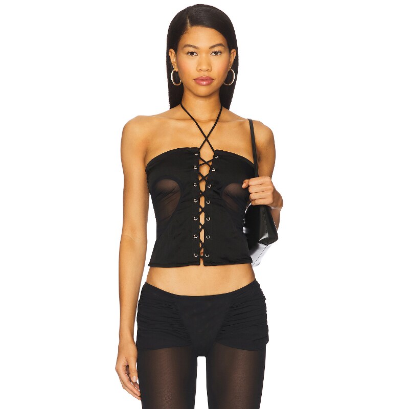 [夏季新品]AMOR MIA GATHERED HEART 上衣黑色辣妹风 REVOLVE新款