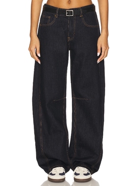 LIONESS 牛仔裤 蓝色美式复古风低腰弯刀阔腿裤REVOLVE小众新款