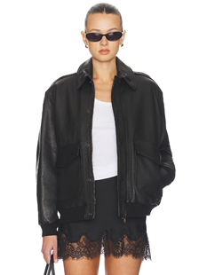 revolve小众新款 HOMMEgirls 皮革飞行器员夹克