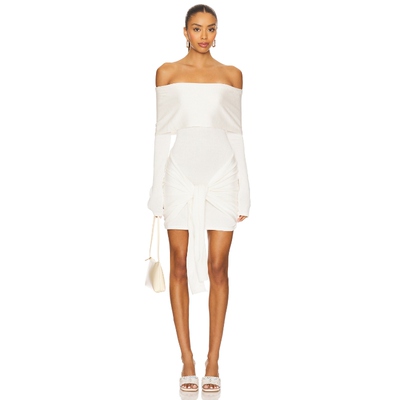 [冬季新品]superdown 一字肩连衣裙白色美式性感修身短裙REVOLVE