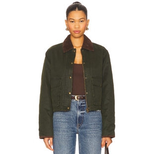 BLANKNYC 巴恩风夹克深绿色毛绒翻领复古短款外套REVOLVE小众新款
