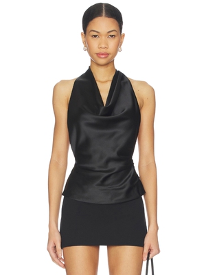 ALL THE WAYS黑色挂脖背心荡领缎面性感修身无袖上衣REVOLVE