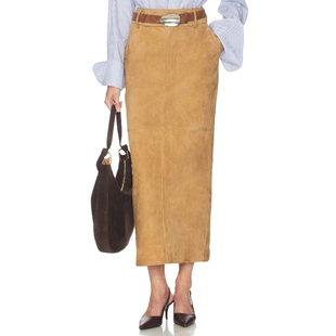 Helsa 长款半身裙美拉德棕黄色老钱风长裙REVOLVE小众新款