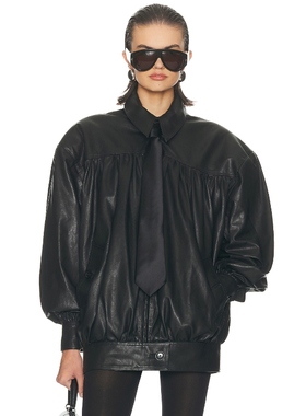 [冬季新品]Helsa 夹克皮衣外套黑色静奢风老钱风REVOLVE冬季保暖