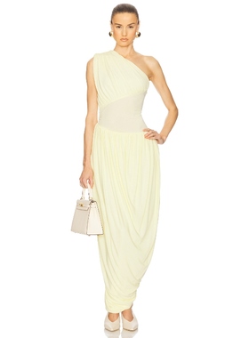 吴映香Lúcia同款 Helsa黄色静奢风连衣裙单肩设计感长裙REVOLVE