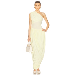 吴映香Lúcia同款 Helsa黄色静奢风连衣裙单肩设计感长裙REVOLVE