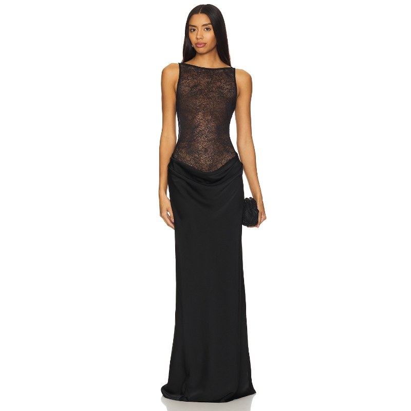 NBD 网纱透视长裙黑色修身性感连衣裙无袖礼服裙REVOLVE小众新款