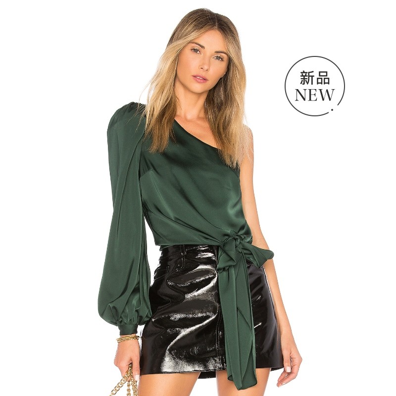 Lovers and Friends KENDALL 单袖女衬衫长袖上衣REVOLVE翠绿色